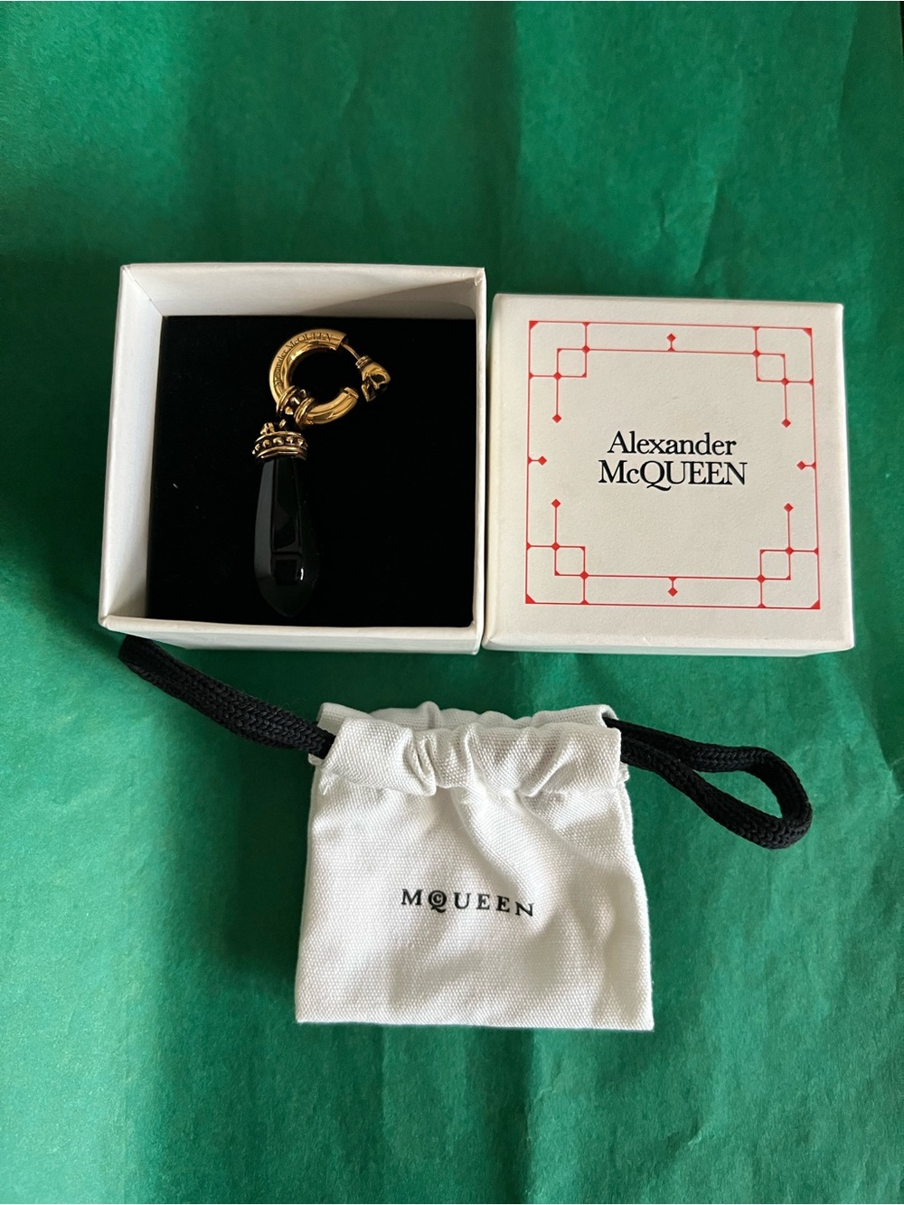 Alexander McQueen Gold Hoop with Black Teardrop Charm Single Earring